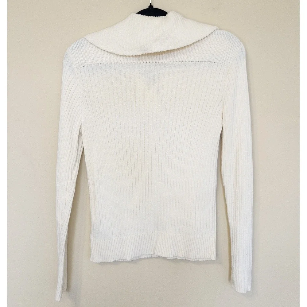 Lauren Ralph Lauren Cream Ribbed Shawl‎ Collar Sweater Gold Clasp Medium - Picture 3 of 7